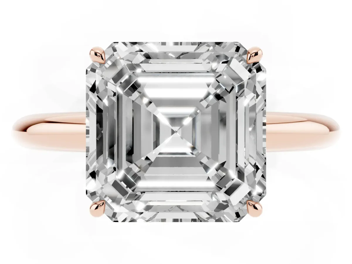 Asscher Cut Brilliant Solitaire Engagement Ring with Six-Prong Setting and Classic Band Rose gold