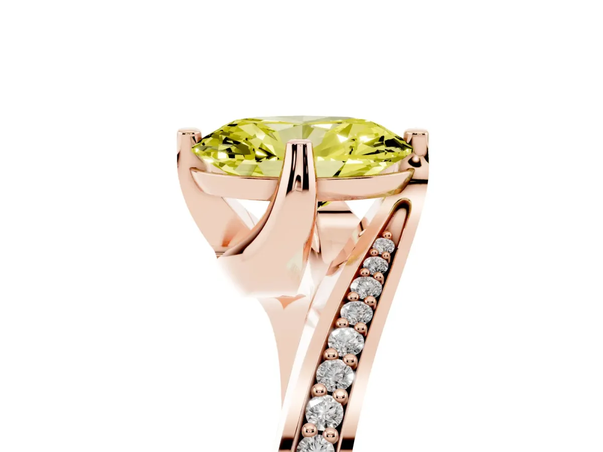 Fancy Yellow Oval Cut Solitaire Diamond Twist Band with Pavé Setting and Four-Prong Setting Rose gold