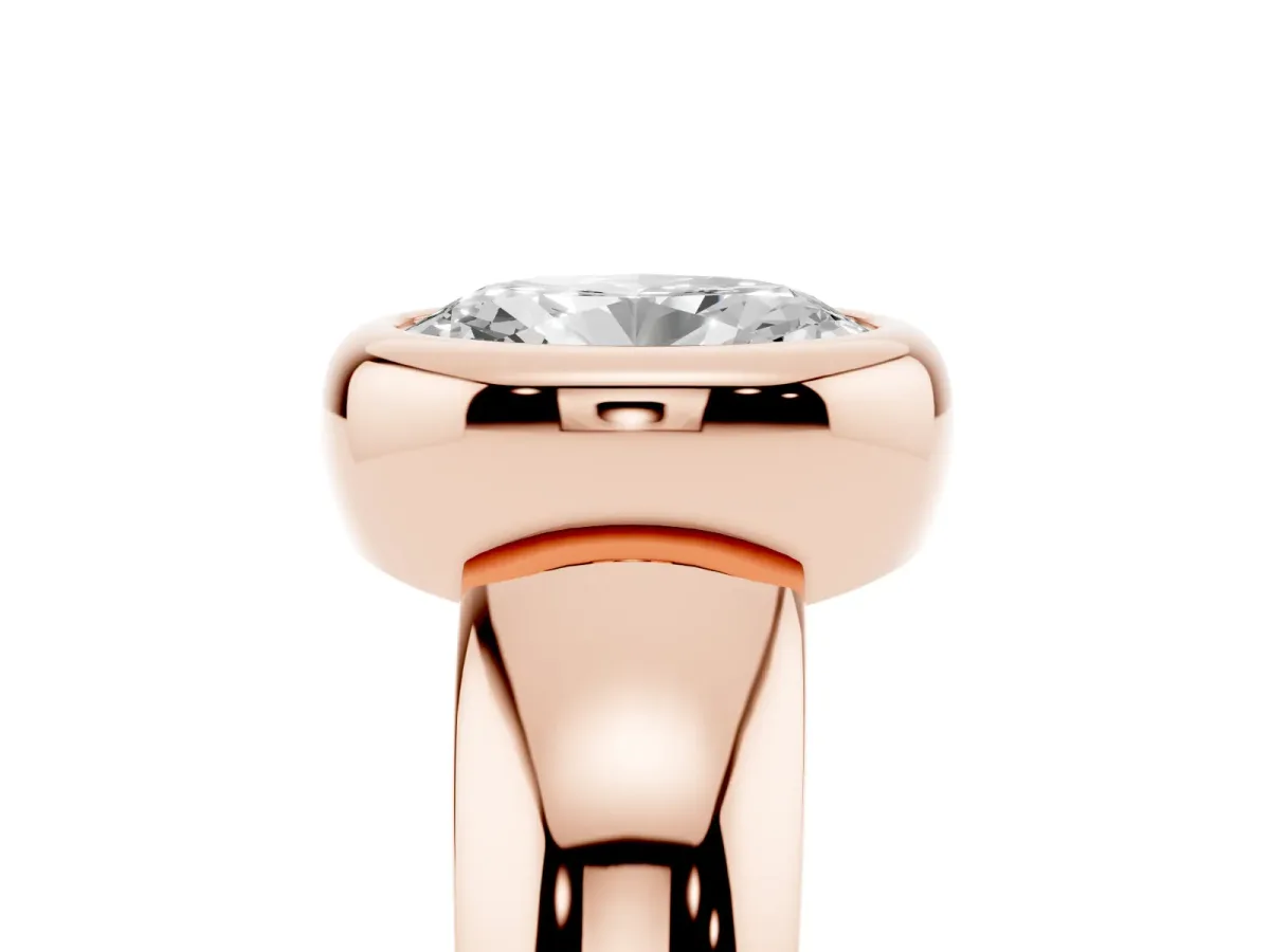 Bezel Set Oval Cut Solitaire Ring with Wide Band Rose gold