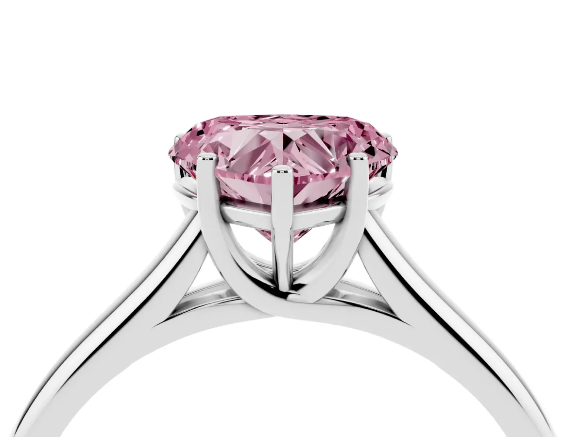 Fancy Pink Heart Cut Cut Diamond Solitaire Engagement Ring with Tapered Plain Band and Four-Prong Setting Platinum