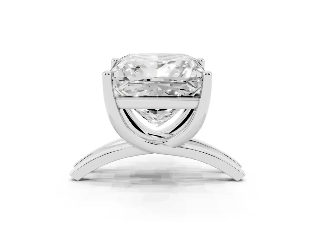Princess Cut Cut Diamond Solitaire Engagement Ring with Tapered Plain Band and Four-Prong Setting White gold