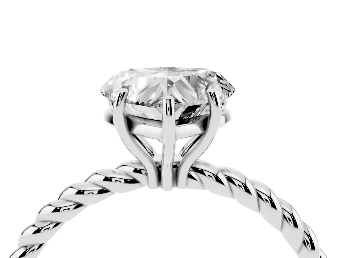 Heart Cut Solitaire Twisted Band 4-Prong Ring Silver