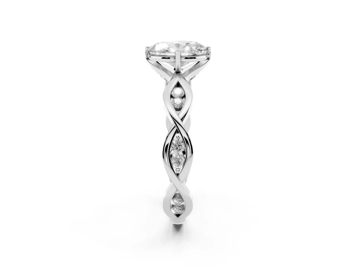 Oval Cut Solitaire Twist Band with Leaf Prong Setting Platinum