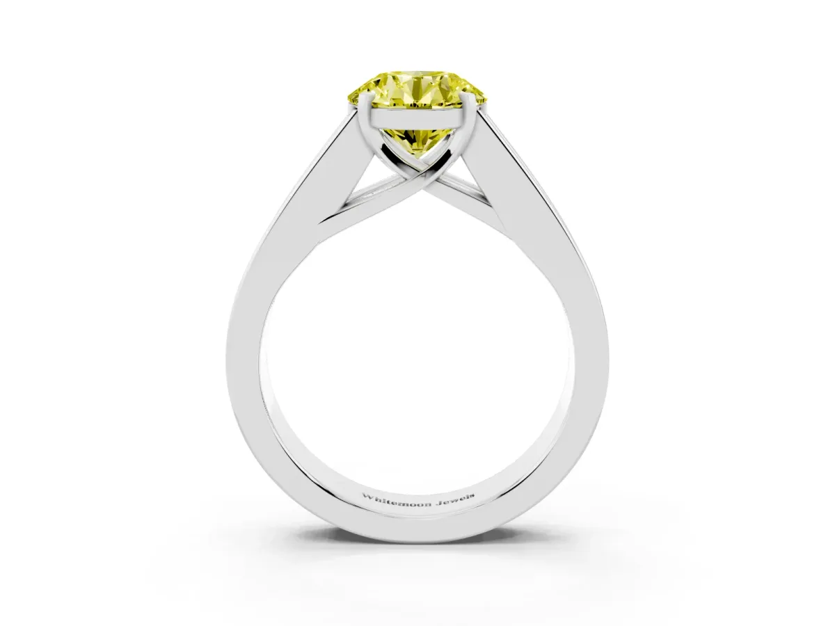 Fancy Yellow Round Cut Cut Channel Set Solitaire Ring with Four-Prong Setting Silver