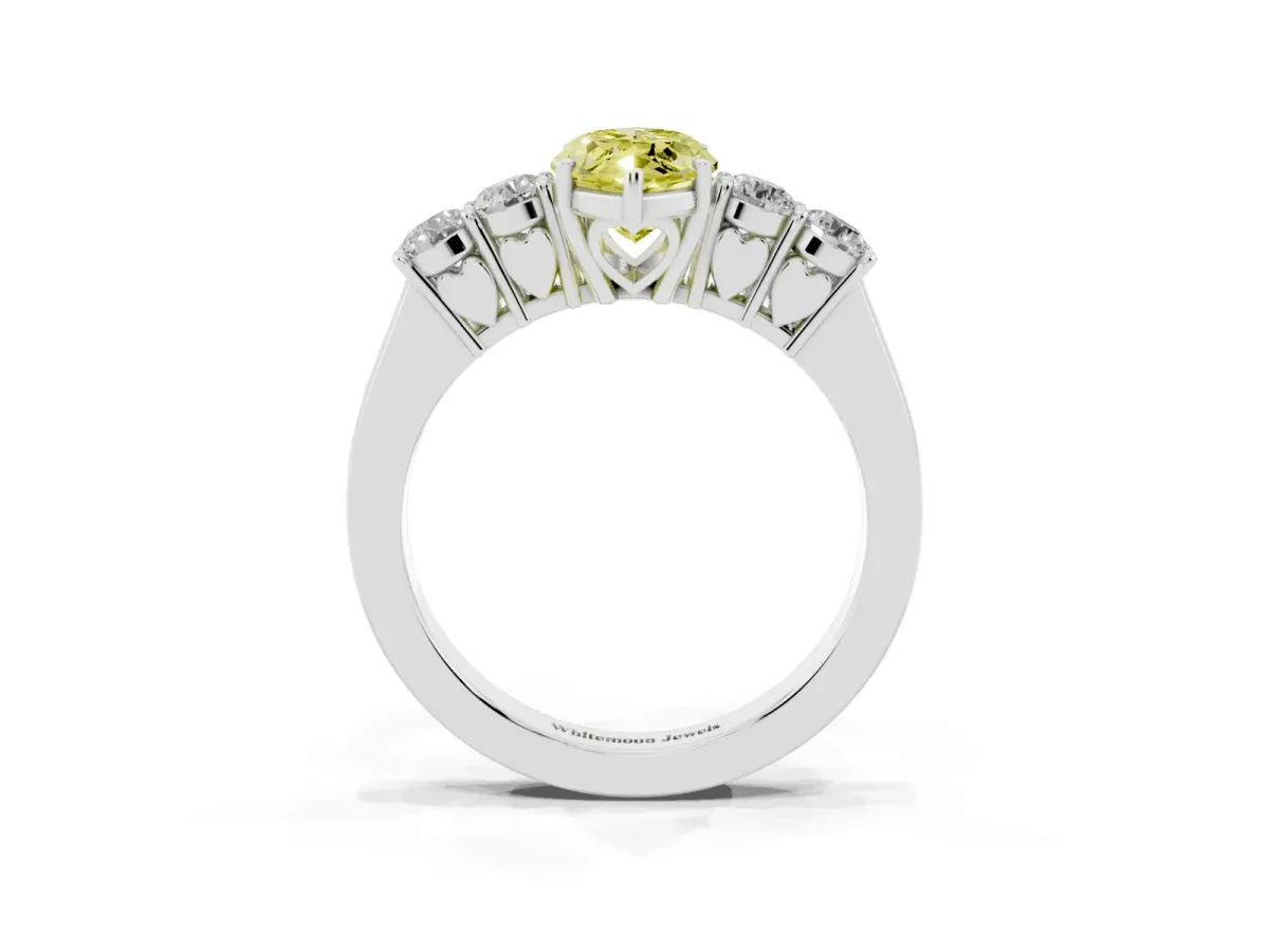 Fancy Yellow Marquise Cut Cut Diamond Five-Stone Prong Set White Gold Ring Silver