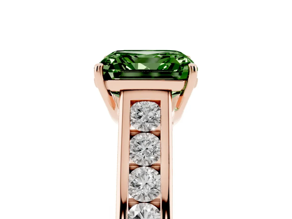 Fancy Green Asscher Cut Solitaire Channel-Set Diamond Engagement Ring with Four-Prong Setting Rose gold