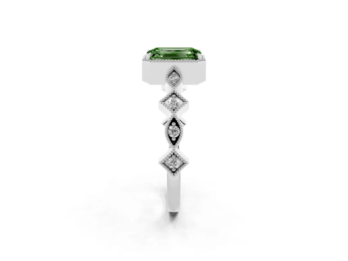 Fancy Green Emerald Cut Milgrain Marquise Diamond Twist Band Ring Silver