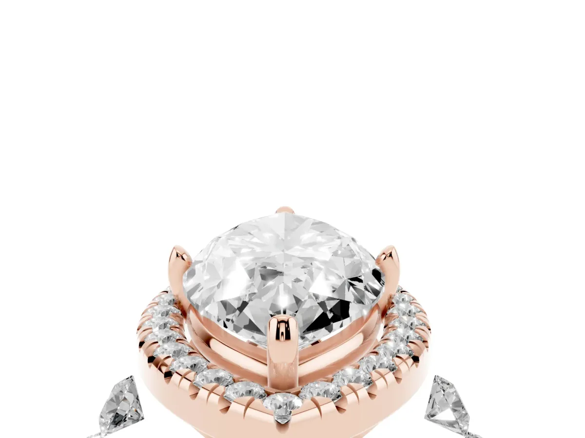 Marquise Cut Halo Pavé Diamond Engagement Ring with Four-Prong Setting Rose gold