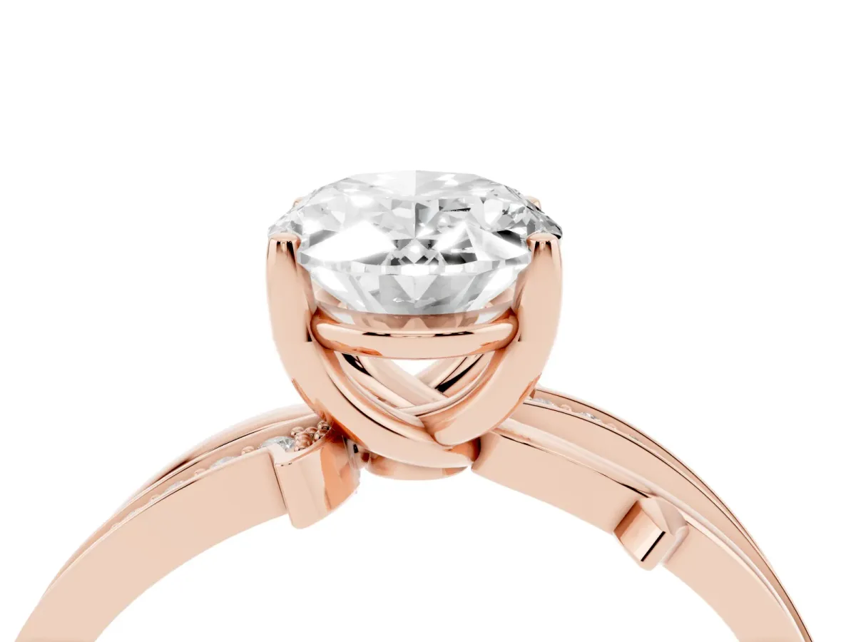 Oval Cut Solitaire Twist Band with Pavé Accents and Four-Prong Setting Rose gold