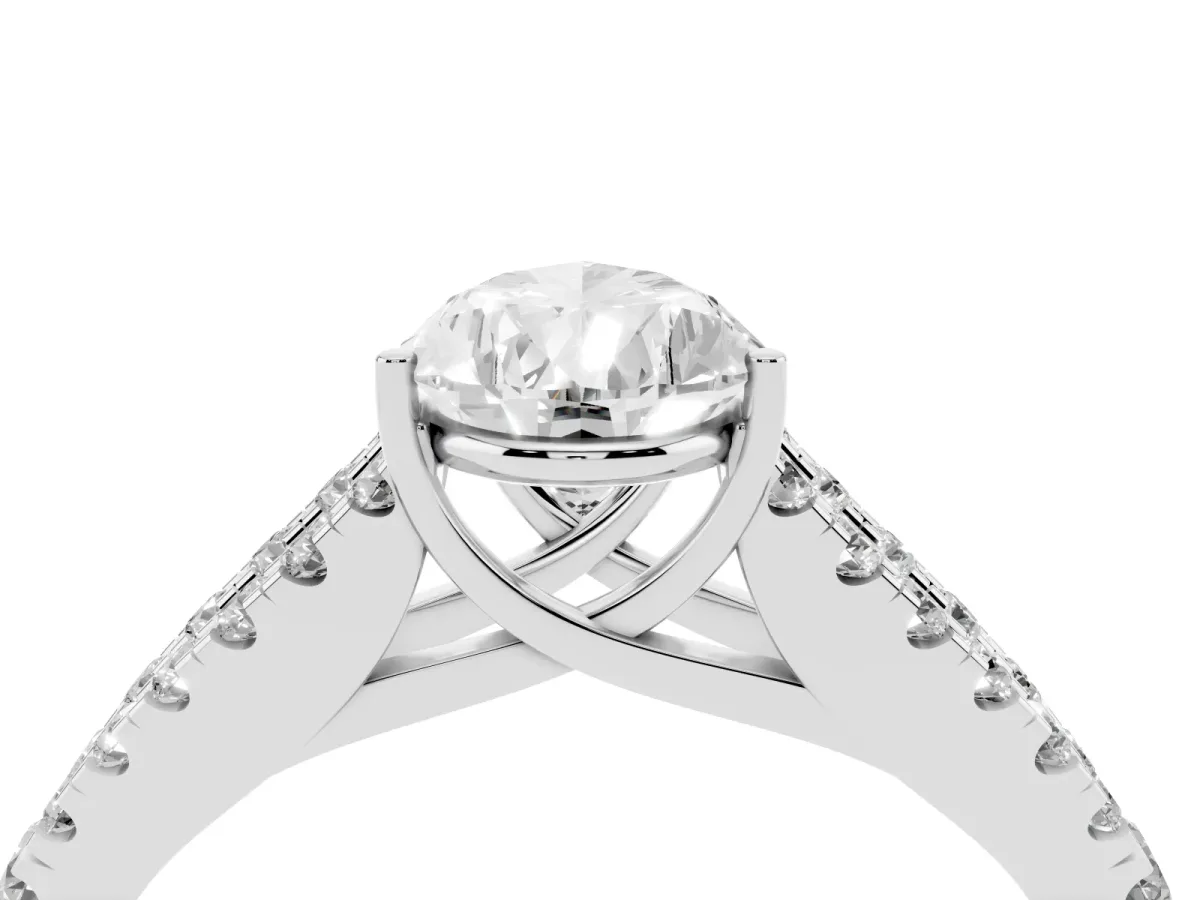Pear Cut Diamond Split Shank Pavé Engagement Ring with Four-Prong Setting Platinum
