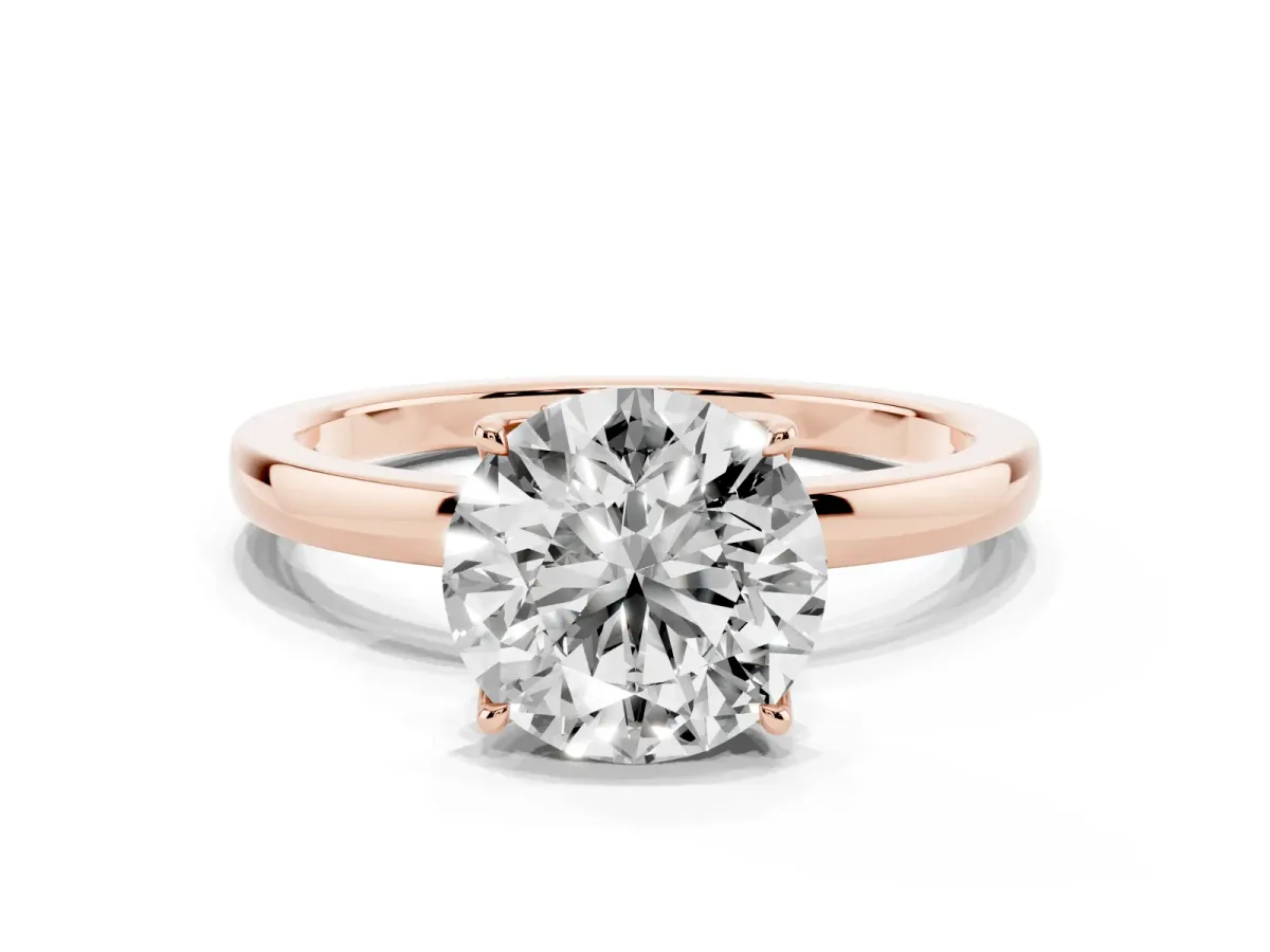 Round Cut Diamond Solitaire Ring with Thin Band and Prong Setting Rose gold