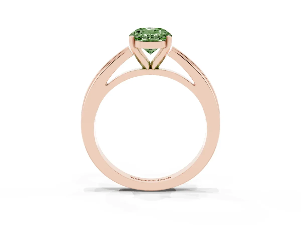 Fancy Green Oval Cut Solitaire Diamond Ring with Four-Prong Setting and Classic Band Rose gold