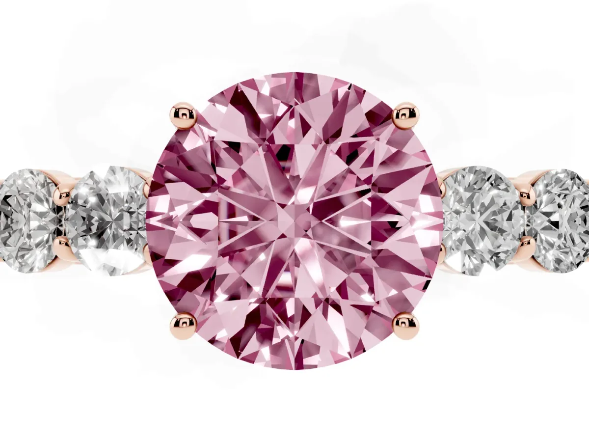 Fancy Pink Round Cut Cut Diamond Five-Stone Prong Set White Gold Ring Rose gold
