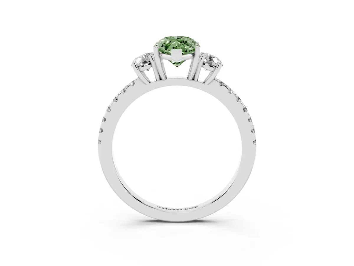 Fancy Green Three-Stone Marquise Cut Cut Diamond Pavé Band with Prong Setting Silver