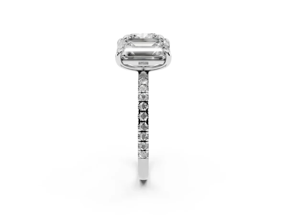 Cushion and Emerald Toi Moi Ring with Prong Setting and Pave Band Silver