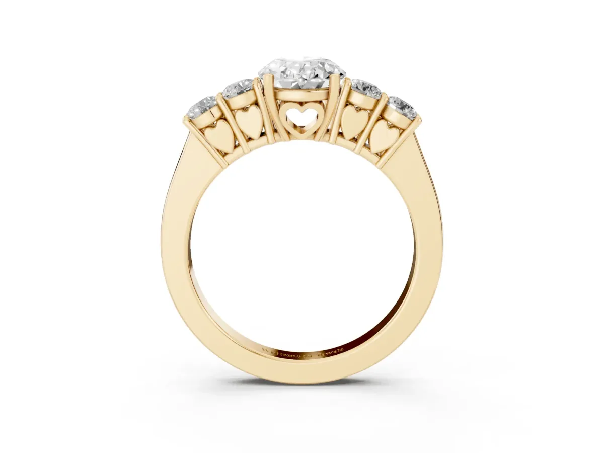 Oval Cut Cut Diamond Five-Stone Prong Set White Gold Ring Yellow gold