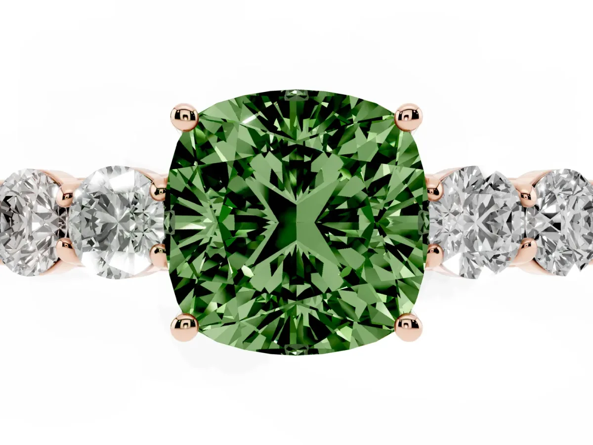 Fancy Green Cushion Cut Cut Diamond Five-Stone Prong Set White Gold Ring Rose gold
