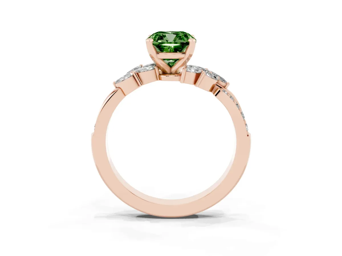 Fancy Green Cushion Cut Solitaire Marquise Twist Band with Six-Prong Setting Rose gold