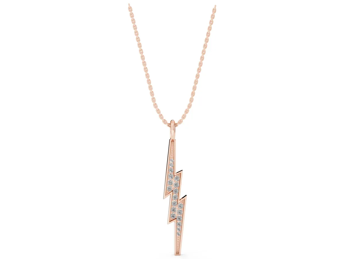 Pavé Set Lightning Bolt Pendant with Round Cut Stones Rose gold