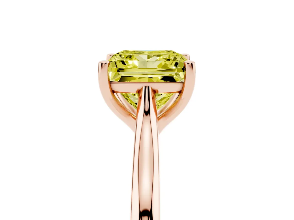 Fancy Yellow Princess Cut Cut Solitaire Ring with Cathedral Band and Four-Prong Setting Rose gold