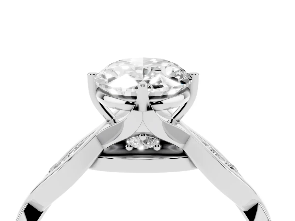 Oval Cut Solitaire Twist Band with Leaf Prong Setting Platinum