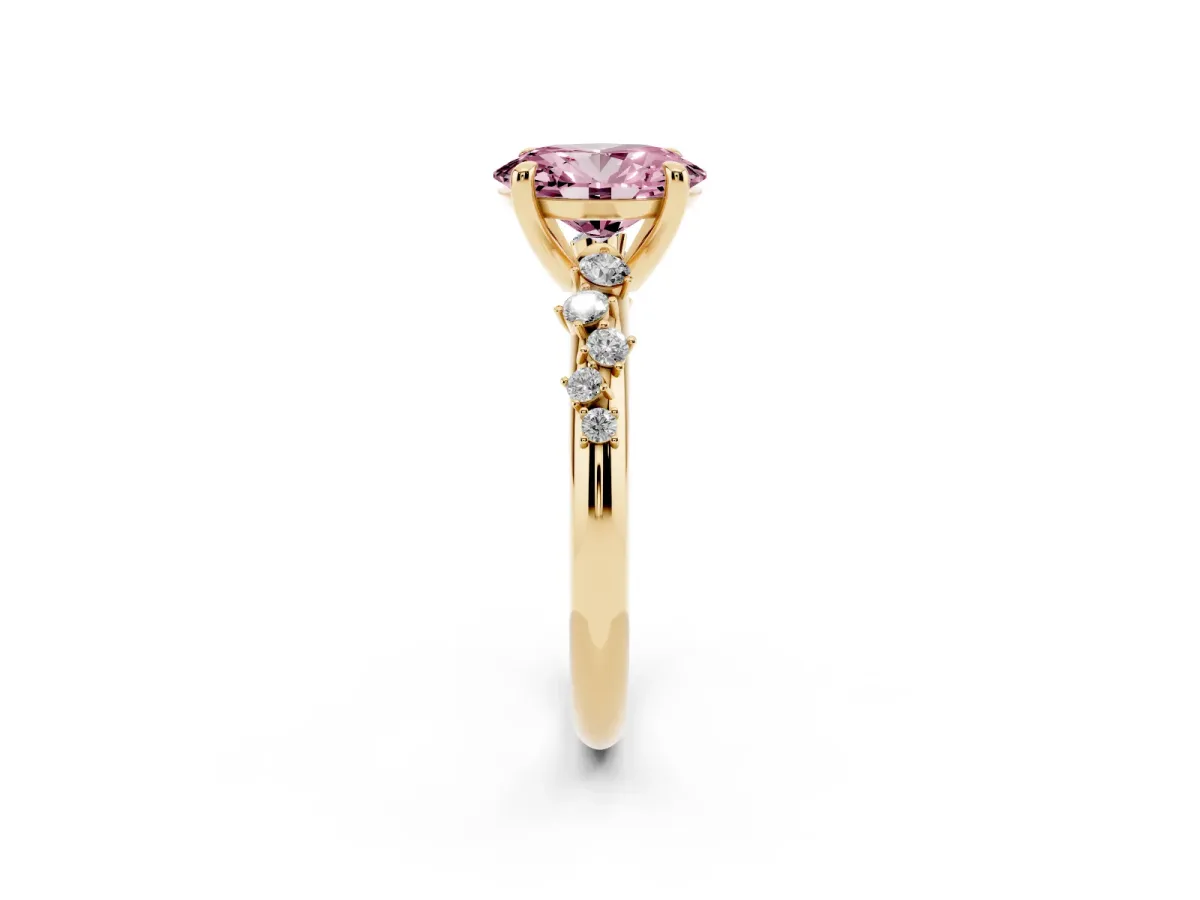 Fancy Pink Oval Cut Cut Diamond Vine Band with Four-Prong Setting Yellow gold