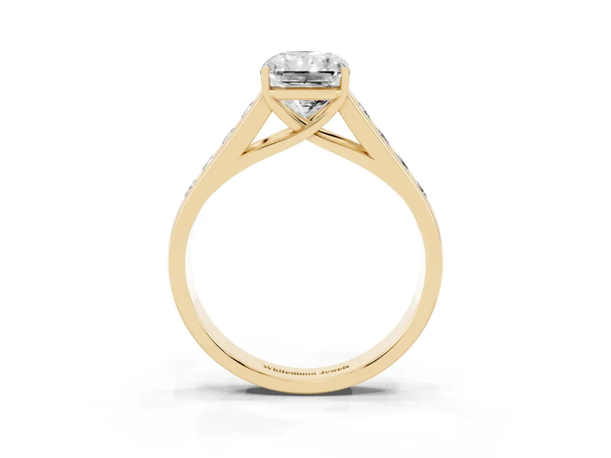 Radiant Cut Solitaire Channel-Set Diamond Engagement Ring with Four-Prong Setting Yellow gold