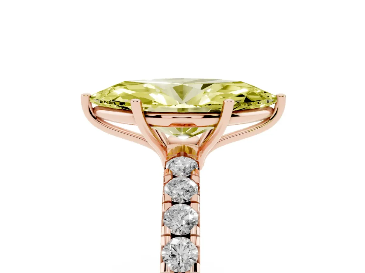 Fancy Yellow Marquise Cut Diamond Pavé Solitaire Engagement Ring with Four-Prong Setting Rose gold