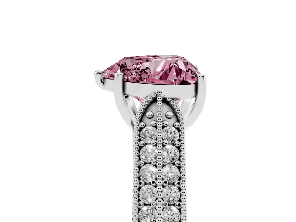 Fancy Pink Heart Cut Cut Pave Split Shank Engagement Ring with Four-Prong Setting Silver