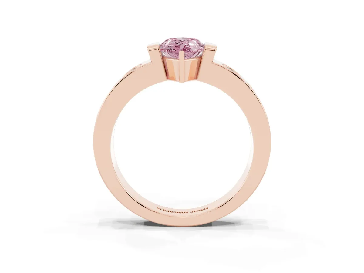 Fancy Pink Pear Cut Brilliant Channel-Set Diamond Ring with Bezel Prong Setting Rose gold