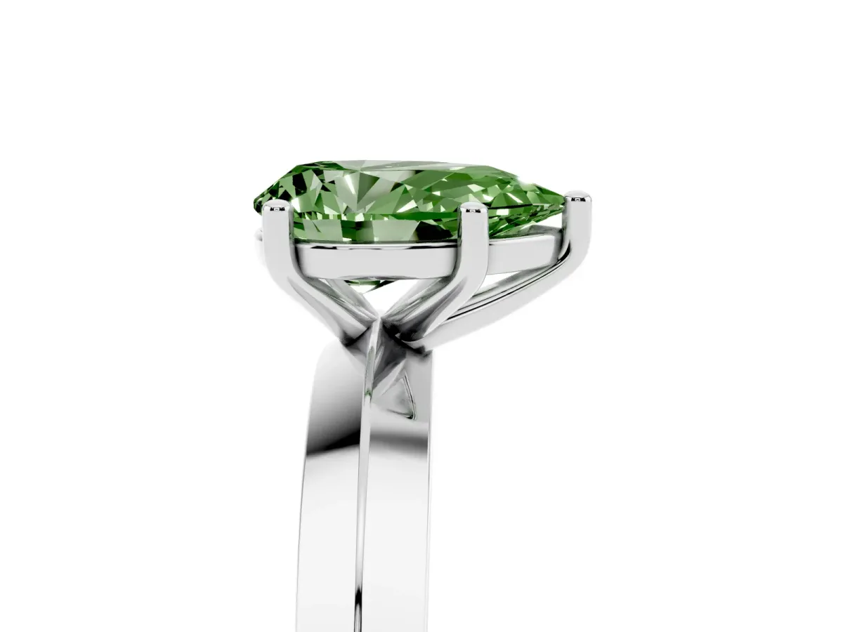 Fancy Green Pear Cut Cut Solitaire Engagement Ring with Flat Band and Four-Prong Setting Silver