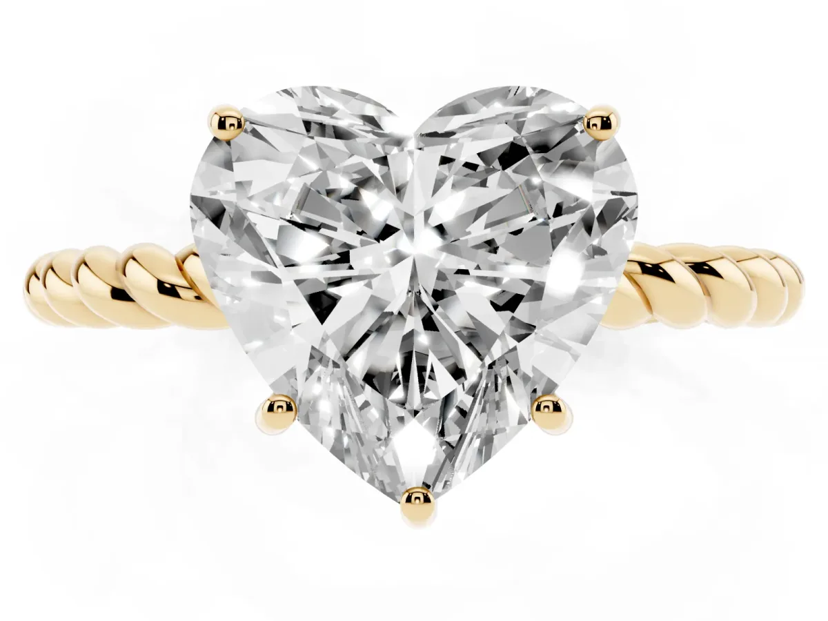 Heart Cut Solitaire Twist Band Ring with Four-Prong Setting Yellow gold