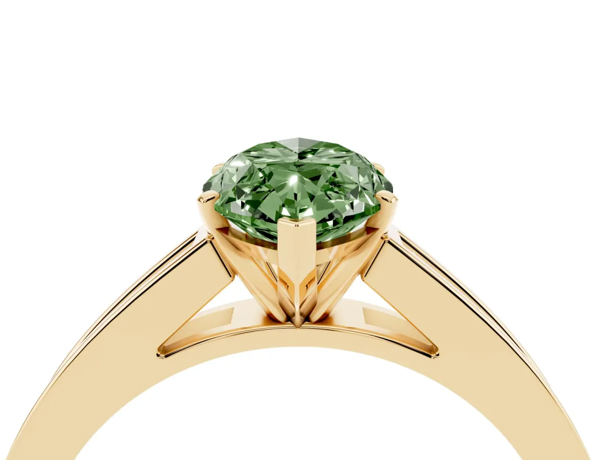 Fancy Green Marquise Cut Solitaire Diamond Ring with Channel-Set Band and Four-Prong Setting Yellow gold