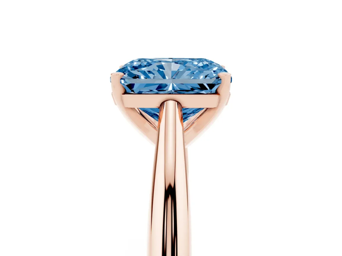 Fancy Blue Radiant Cut Diamond Solitaire Engagement Ring with Cathedral Setting and Four-Prong Mount Rose gold