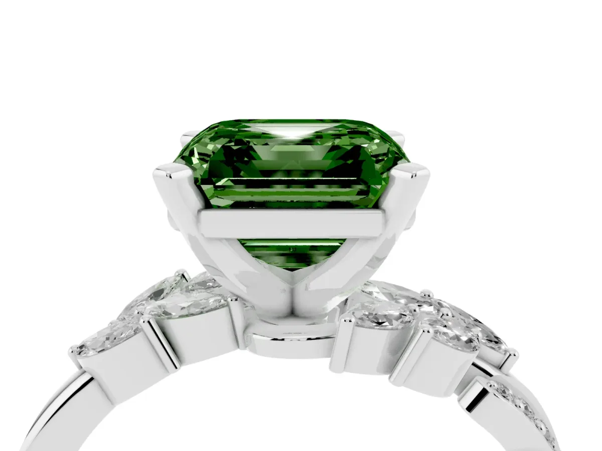 Fancy Green Asscher Cut Solitaire Marquise Twist Band with Six-Prong Setting Silver
