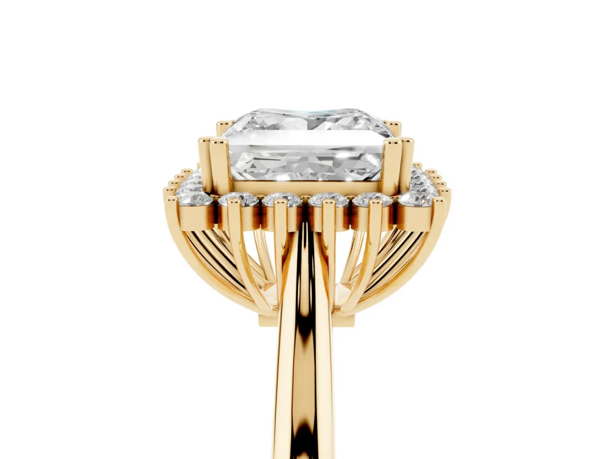 Princess Cut Cut Diamond Halo Ring with Solitaire Band and Prong Setting Yellow gold