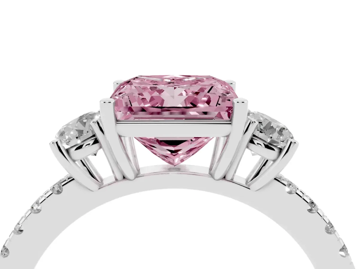 Fancy Pink Three-Stone Princess Cut Cut Diamond Pavé Band with Prong Setting Silver