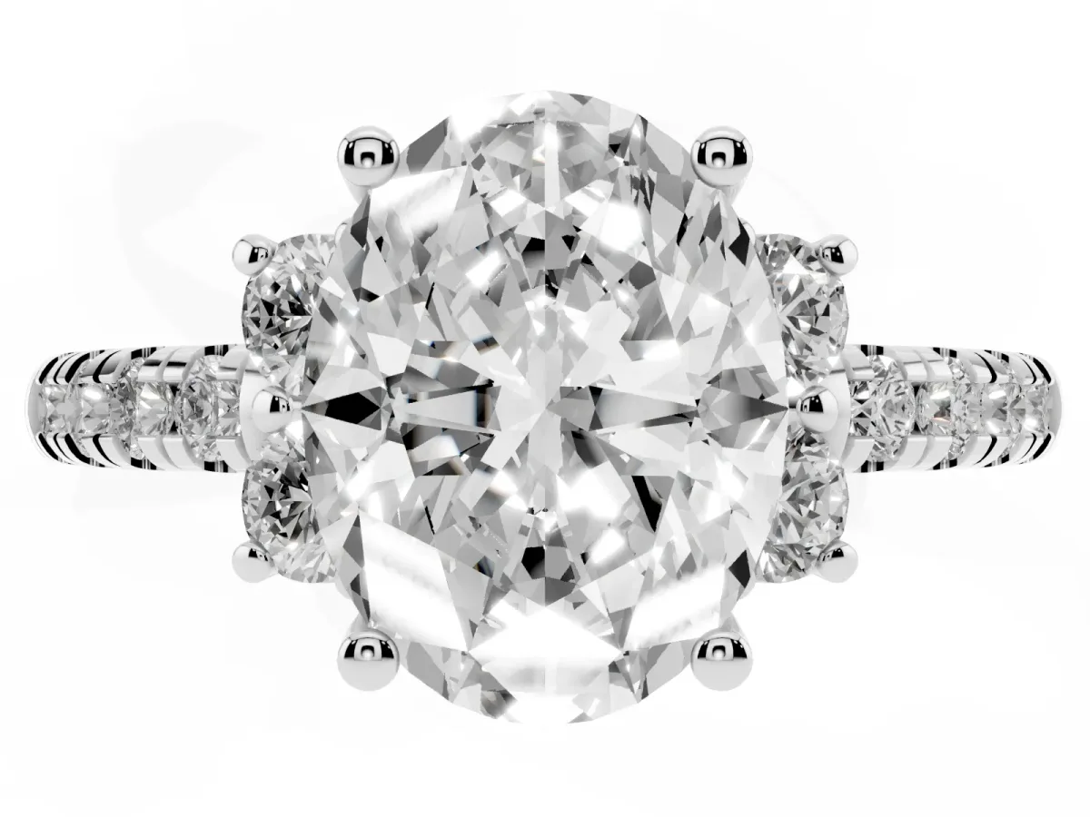Oval Cut Diamond Three-Stone Pave Band with Four-Prong Setting Platinum