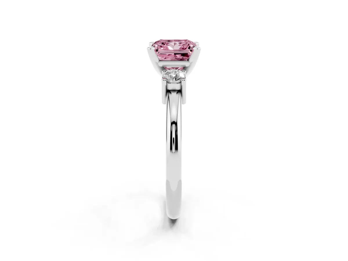 Fancy Pink Three-Stone Princess Cut Cut Diamond Solitaire with Prong Setting and Classic Band Silver