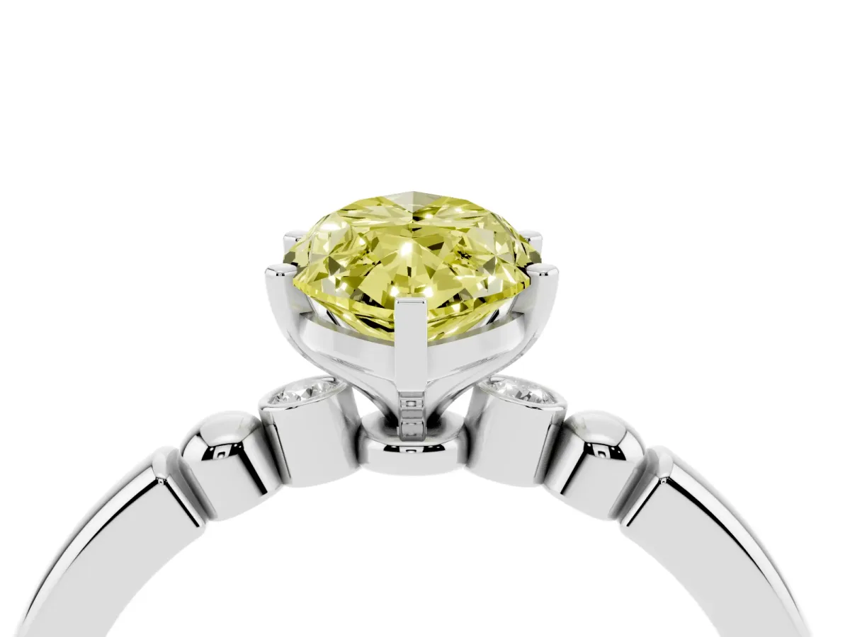 Fancy Yellow Marquise Cut Solitaire Beaded Band with Four-Prong Setting Silver