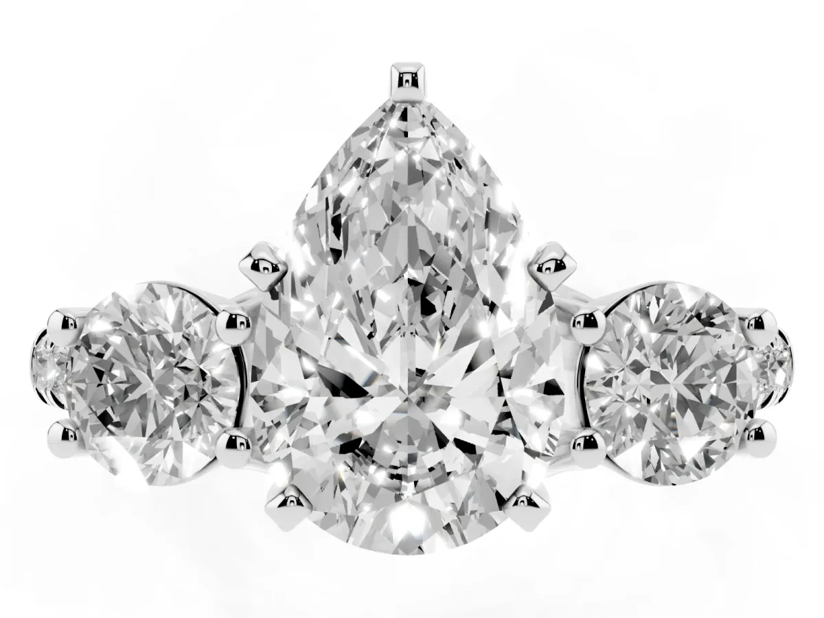Three-Stone Pear Cut Diamond Pavé Band with Four-Prong Setting Platinum