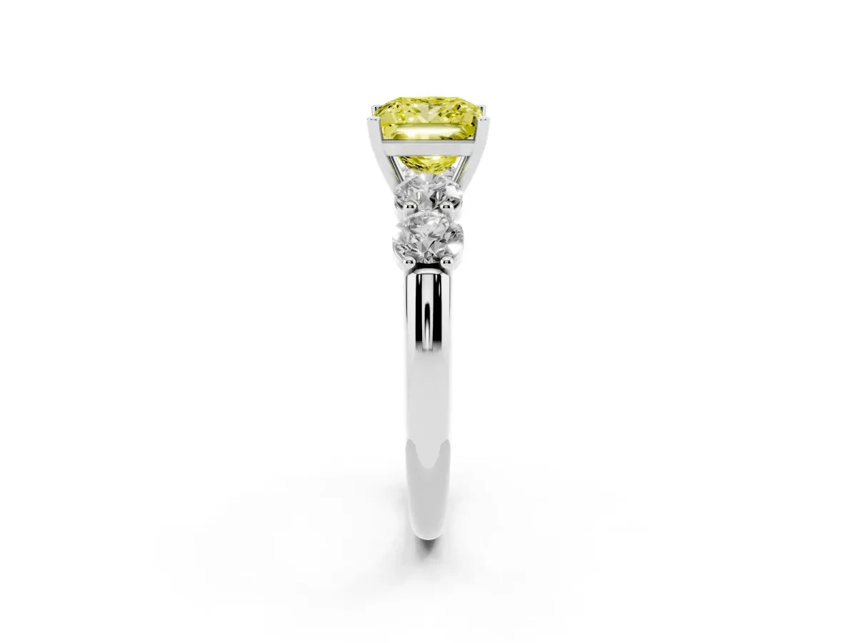 Fancy Yellow Princess Cut Cut Five-Stone Prong Set Diamond Ring with Classic Band Silver