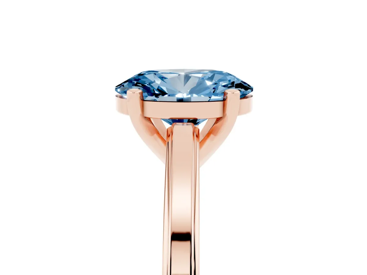 Fancy Blue Oval Cut Solitaire Diamond Ring with Four-Prong Setting and Classic Band Rose gold