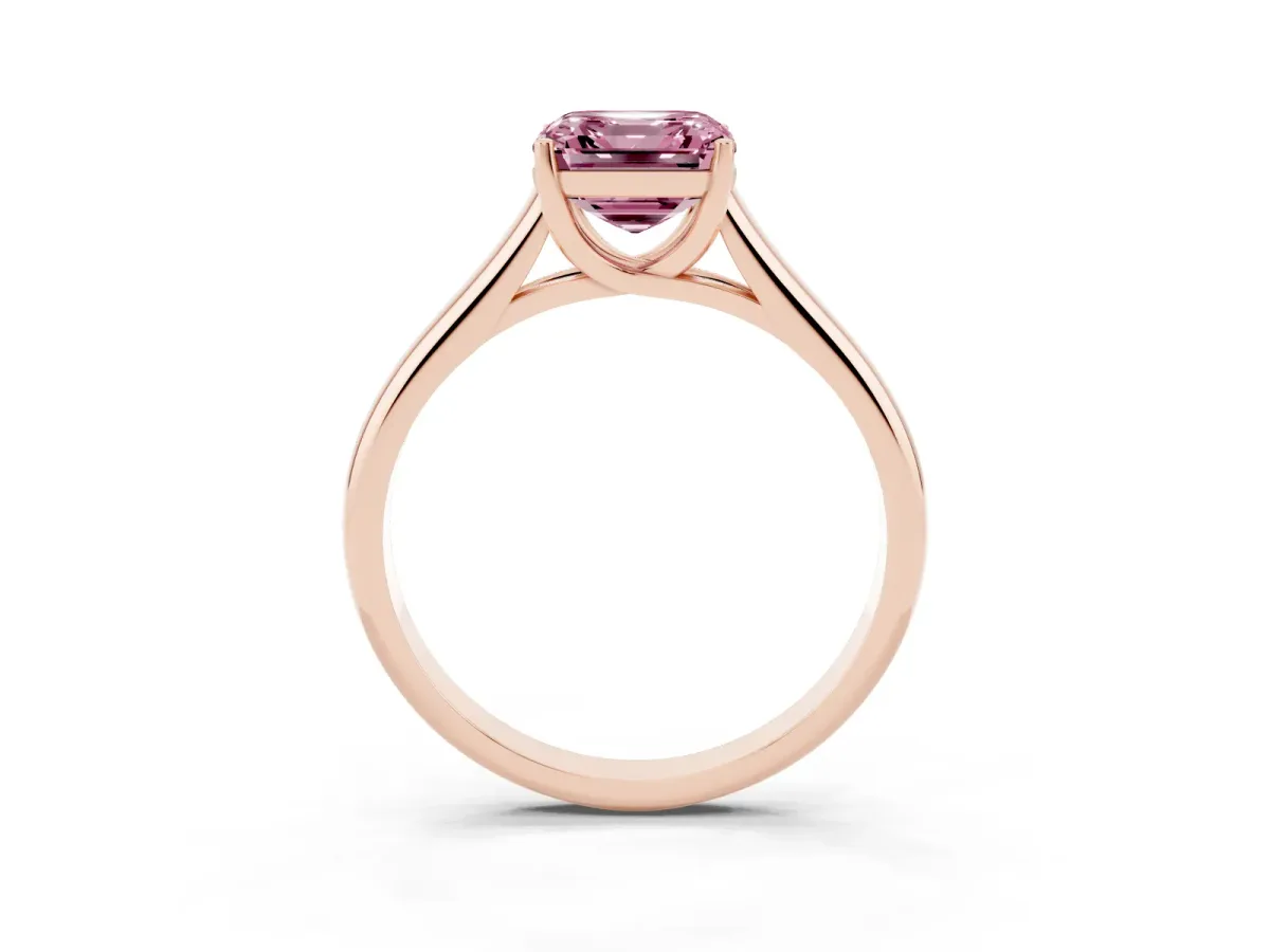 Fancy Pink Asscher Cut Solitaire Engagement Ring with Tapered Band and Four-Prong Setting Rose gold