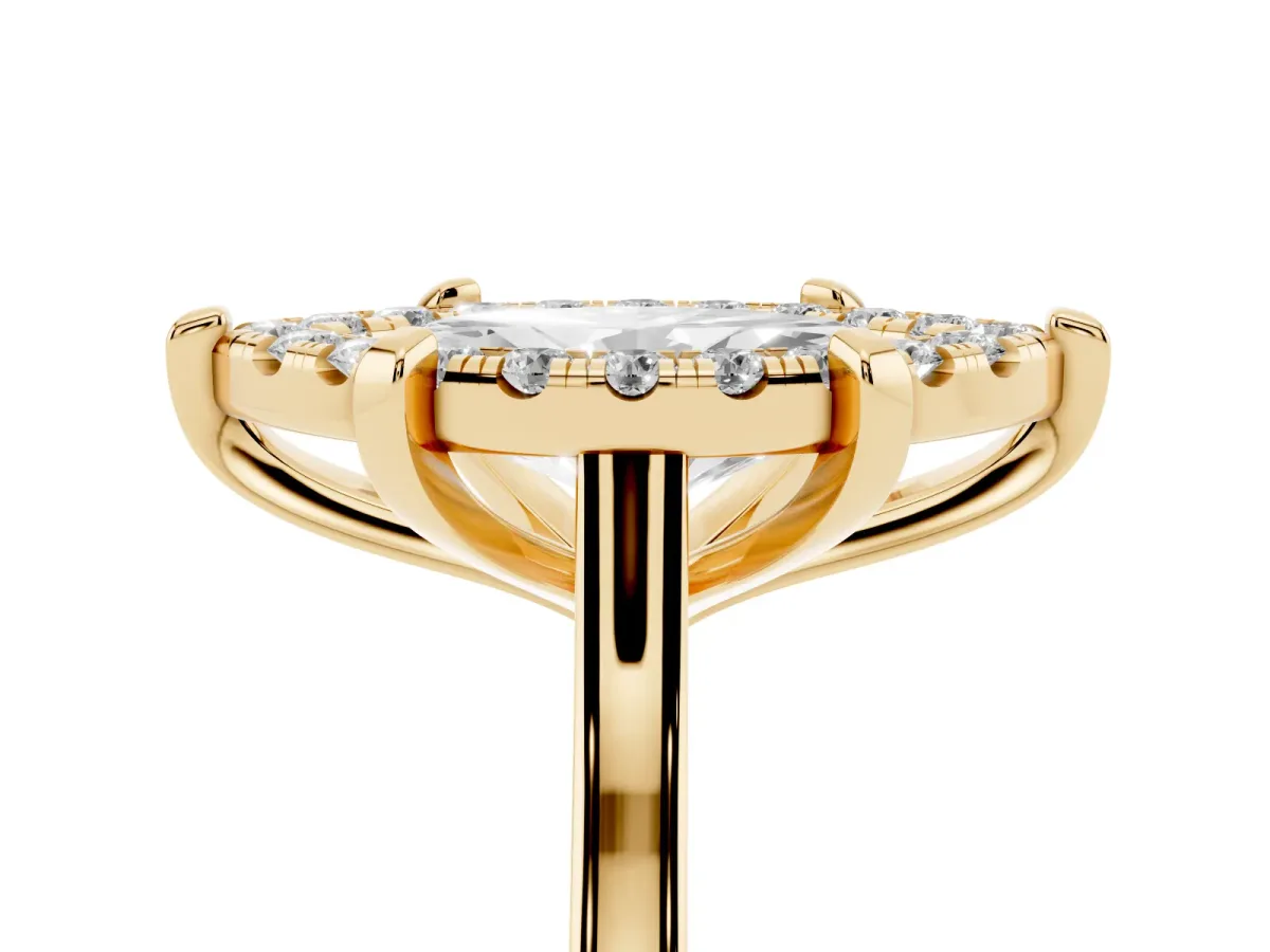 Marquise Cut Diamond Cluster Halo Solitaire with Four-Prong Setting Yellow gold