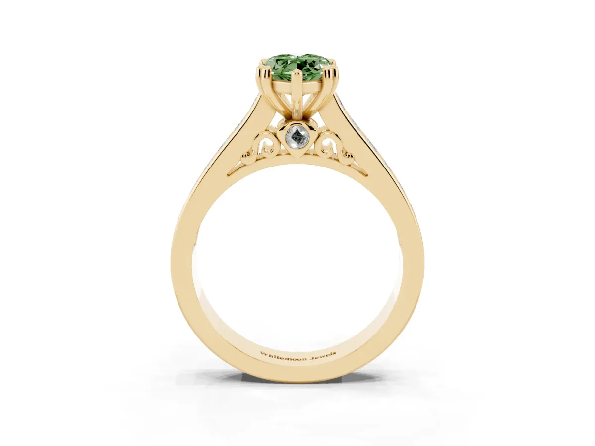 Fancy Green Marquise Cut Cut Channel Set Solitaire Engagement Ring with Prong Setting Yellow gold