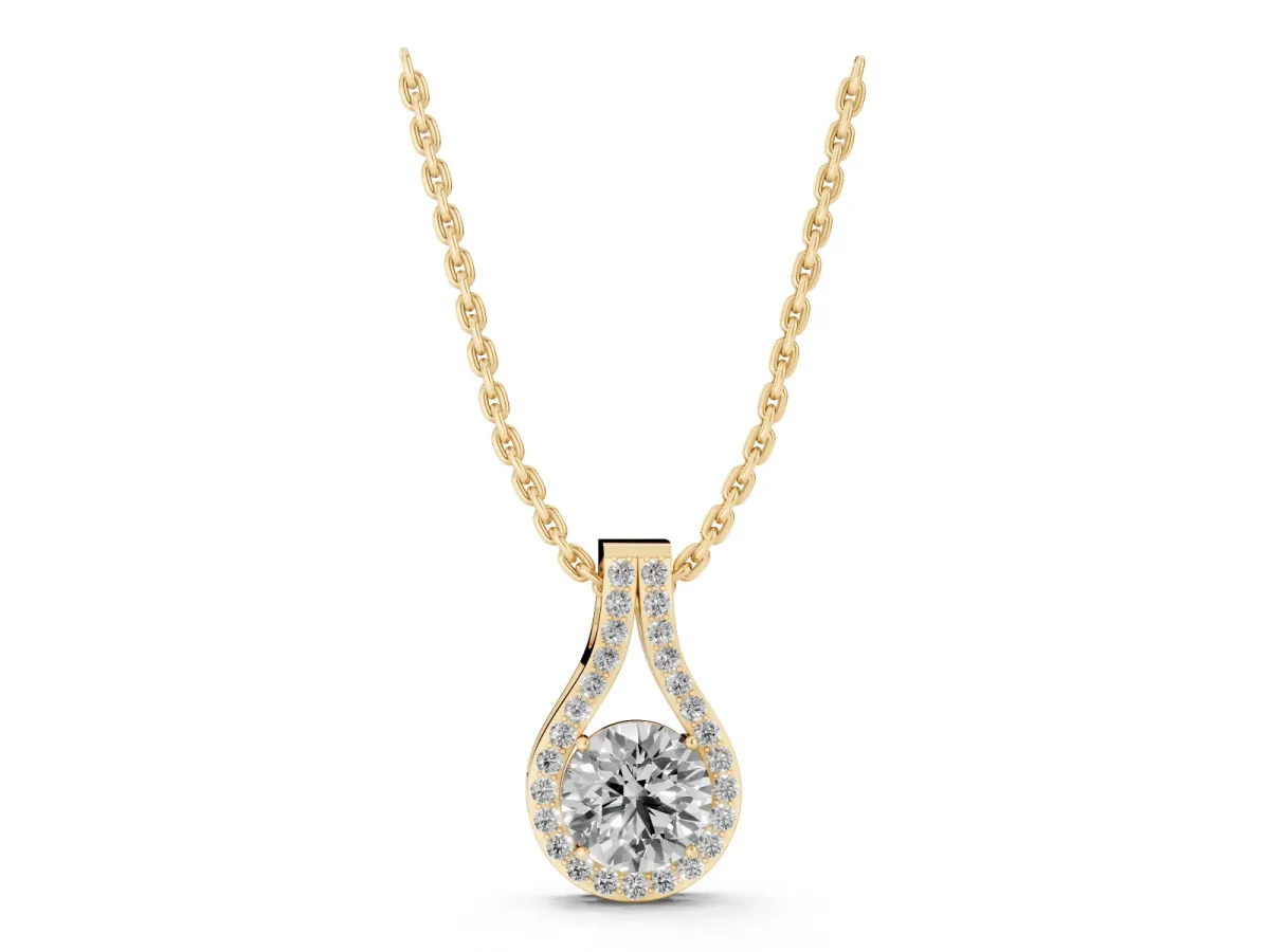 Round Halo Prong-Set Pendant Yellow gold