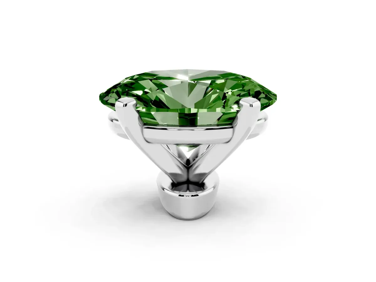 Fancy Green Oval Cut Diamond Solitaire Ring with Prong Setting and Classic Band Silver