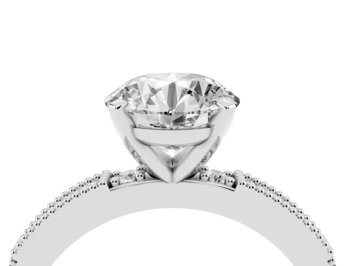 Round Cut Solitaire with Pavé Band and Four-Prong Setting Silver