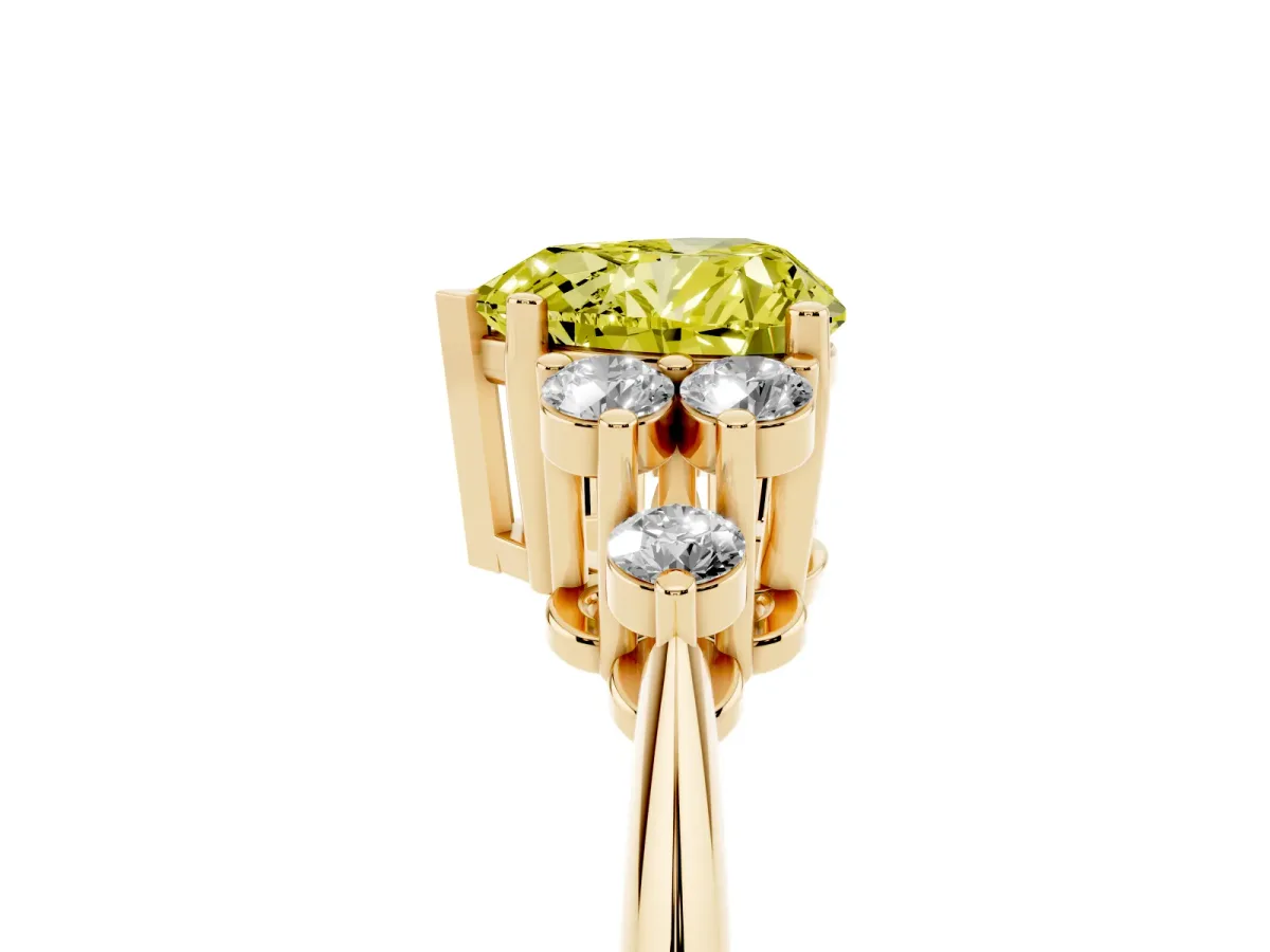 Fancy Yellow Heart Cut Cut Diamond Cluster Ring with Solitaire Band and Four-Prong Setting Yellow gold